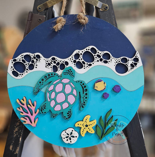 Kids Ocean Turtle 10" Round Door Hanger