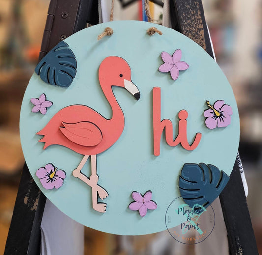 Kids Flamingo Hi 10" Round Door Hanger