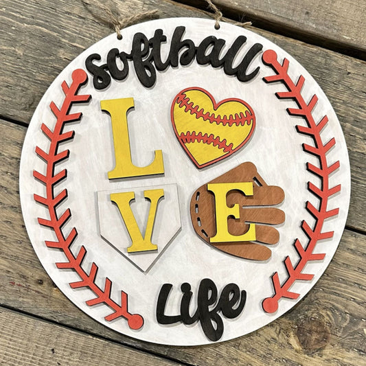 Kids Softball Life 10" Round Door Hanger