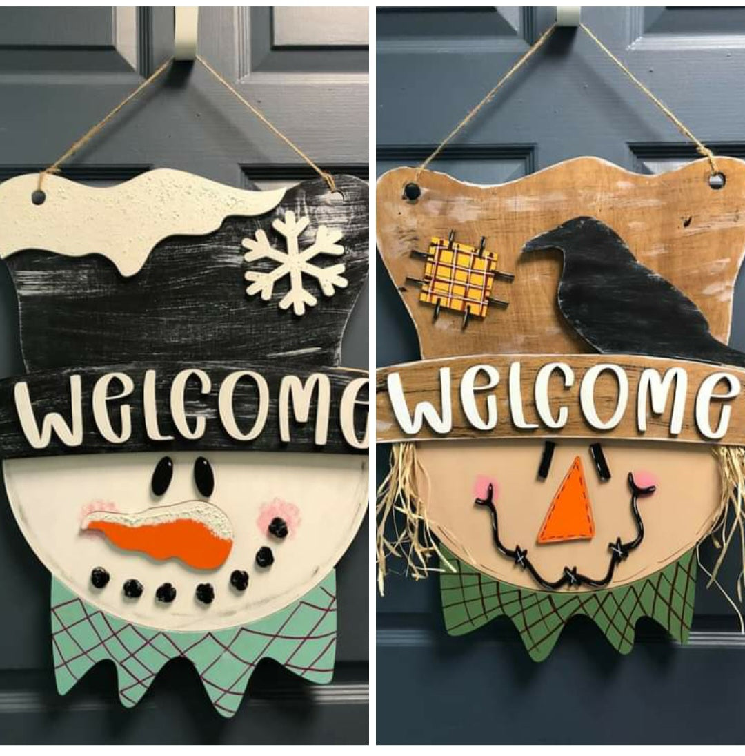 Reversible scarecrow/snowman 3D Door Hanger