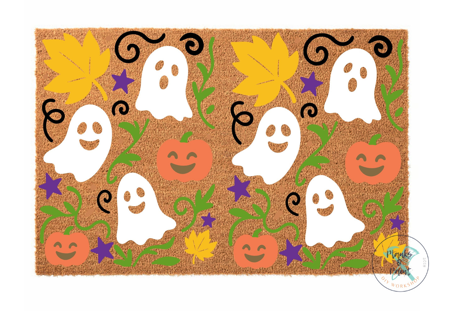Ghost and Pumpkin Door Mat