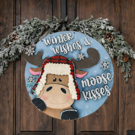 Winter Wishes & Moose Kisses Door Hanger 22"