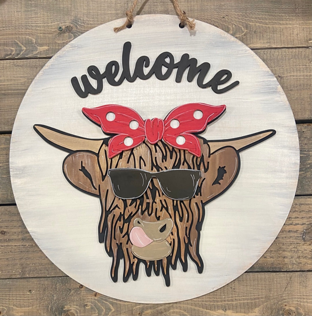 Highland Cow Single Bow and Glasses