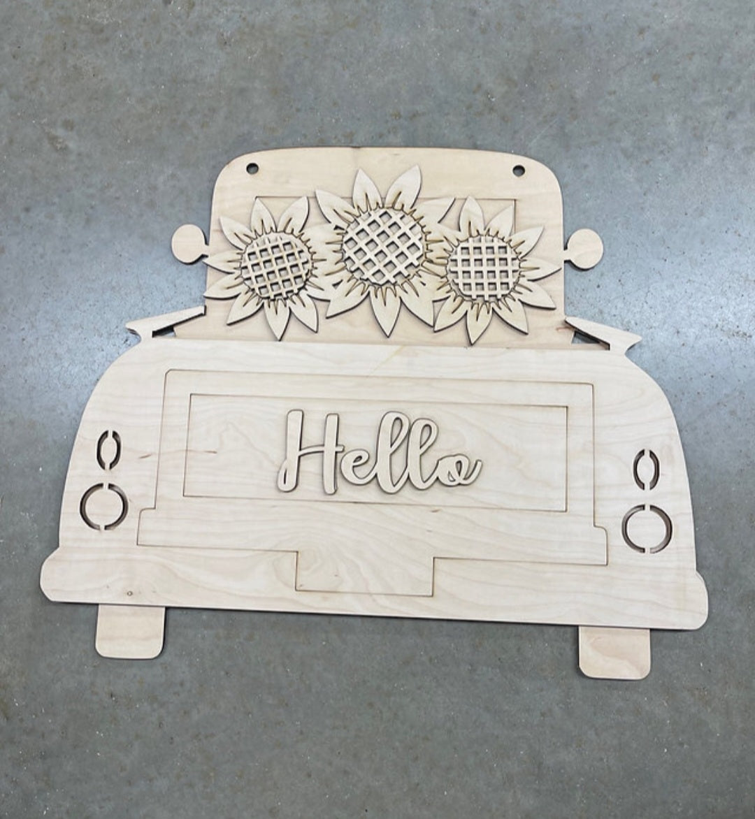 Hello Sunflower Truck 3D 18"