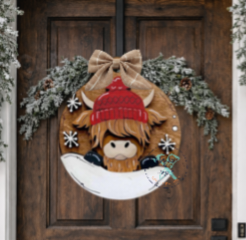 Winter Highland 22" Door Hanger