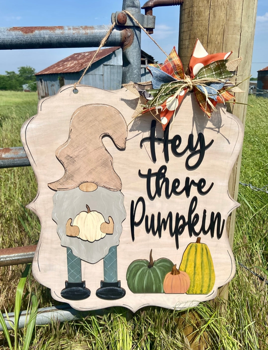 Hey There Pumpkin Gnome 3D Door Hanger