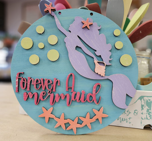 Kid's Mermaid 10" Round Door Hanger