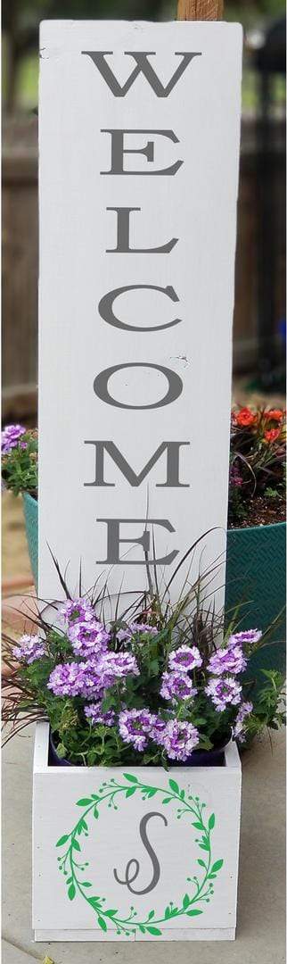 Welcome Planter Box Personalized with wreath and initial- NOCO