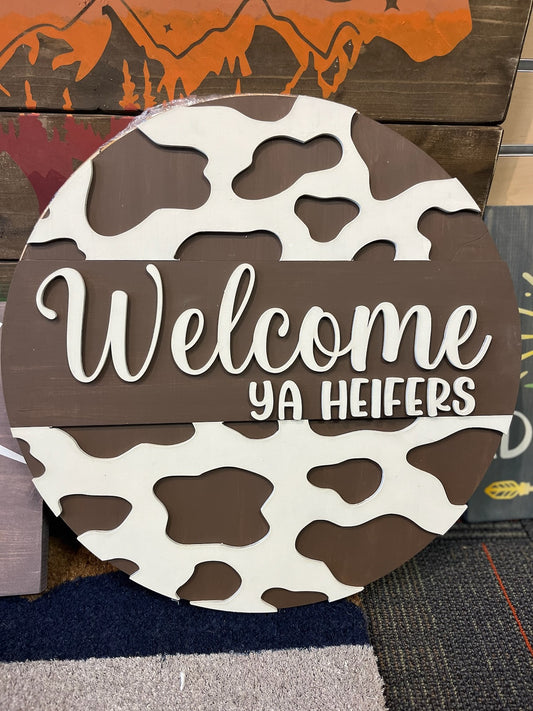 Welcome Heifers 3D door hanger 20"