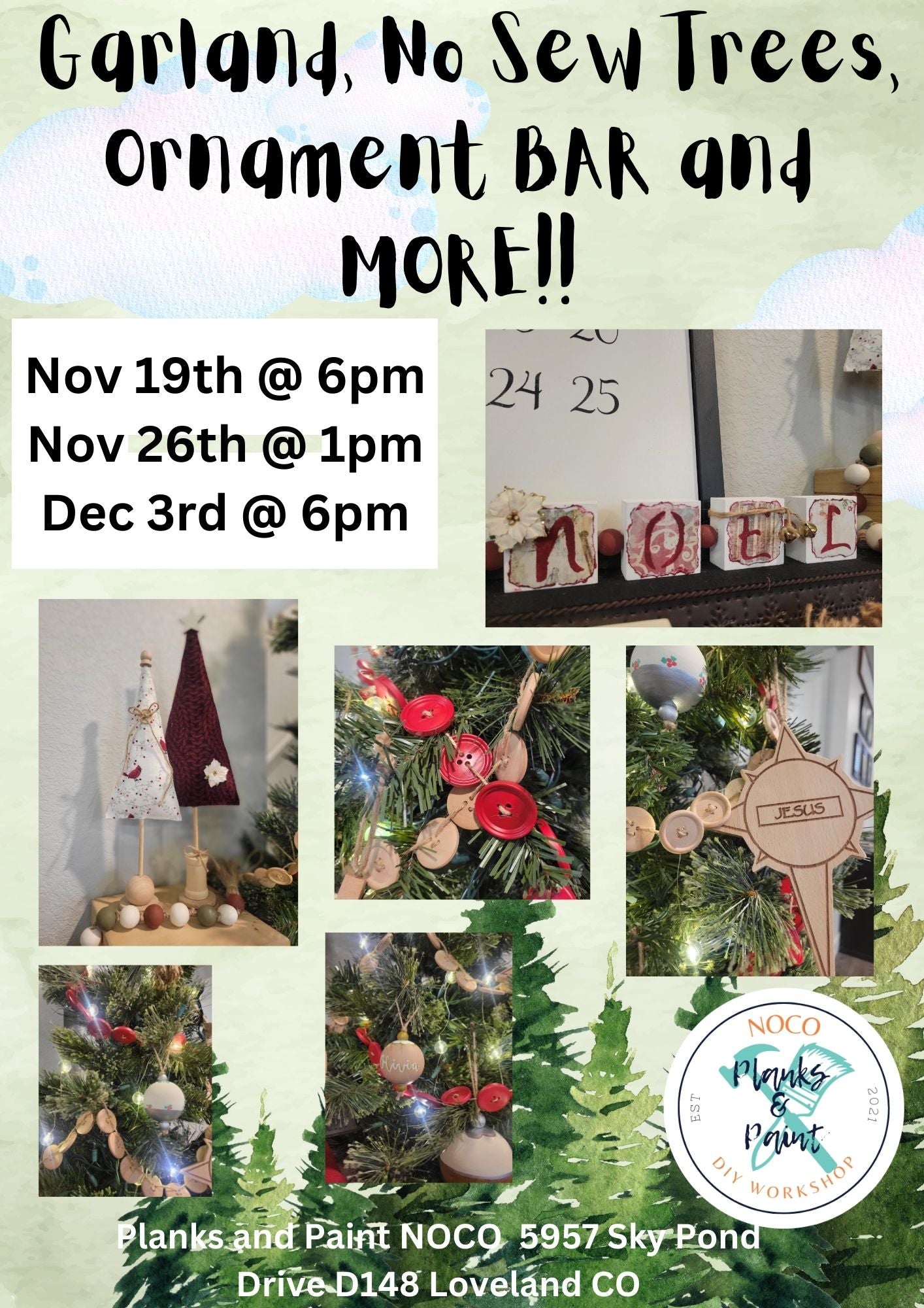 Garlands, No Sew Trees, and More Workshops.  SAVE YOUR SEAT FOR JUST $10