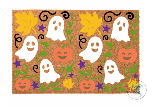 Ghost and Pumpkin Door Mat
