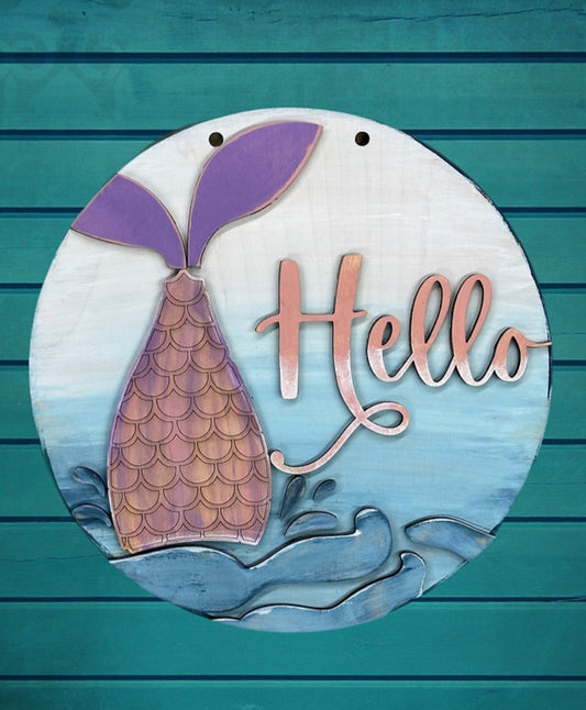 Hello Mermaid 10" Round Door Hanger
