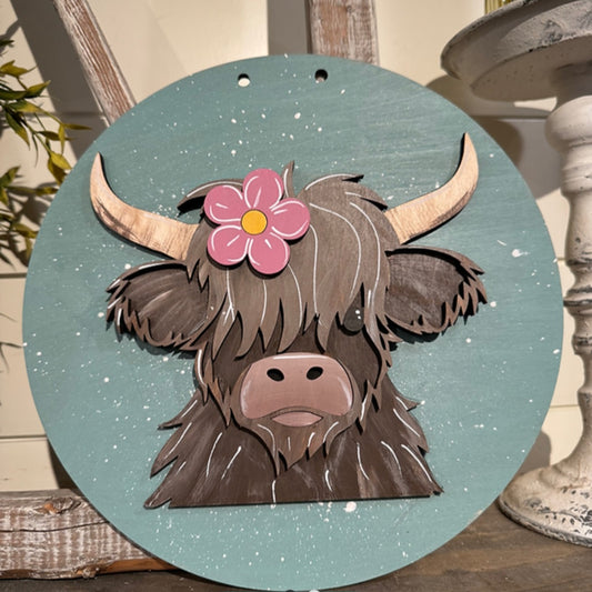 Highland Cow Kids 10" Round Door Hanger