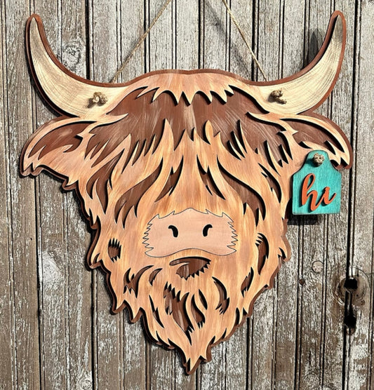 Highland Cow Head Tag 22" 3D