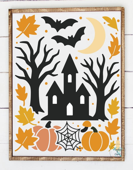 Spooky House and Bats Plank Sign