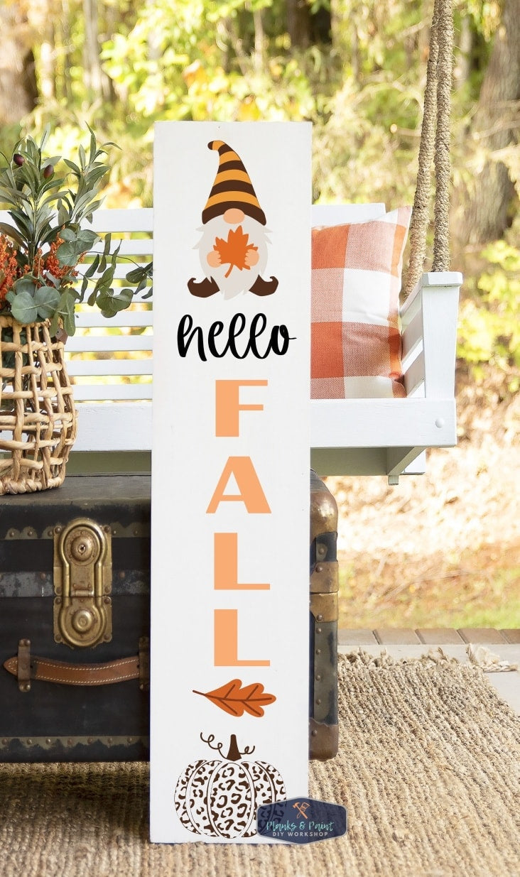 Hello Fall Gnome Porch Leaner