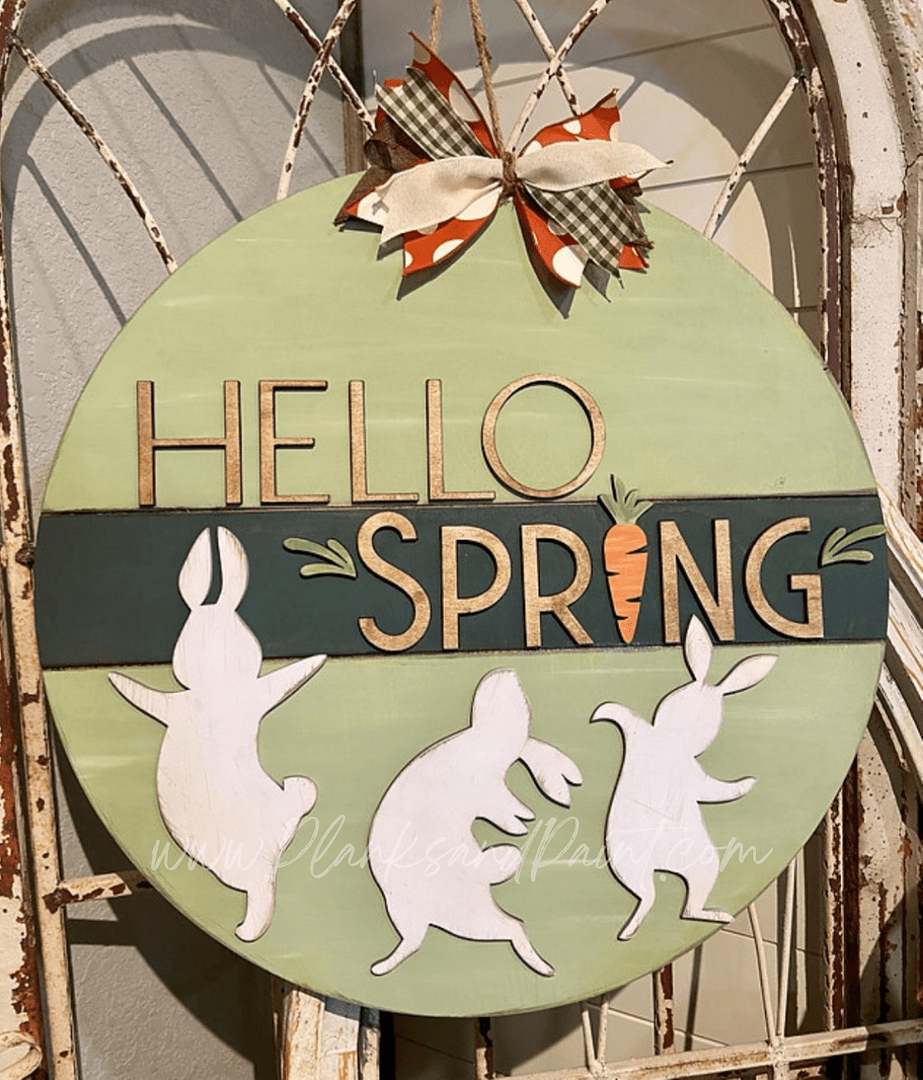 Hello Spring Dancing Bunnies 3D Door Hanger